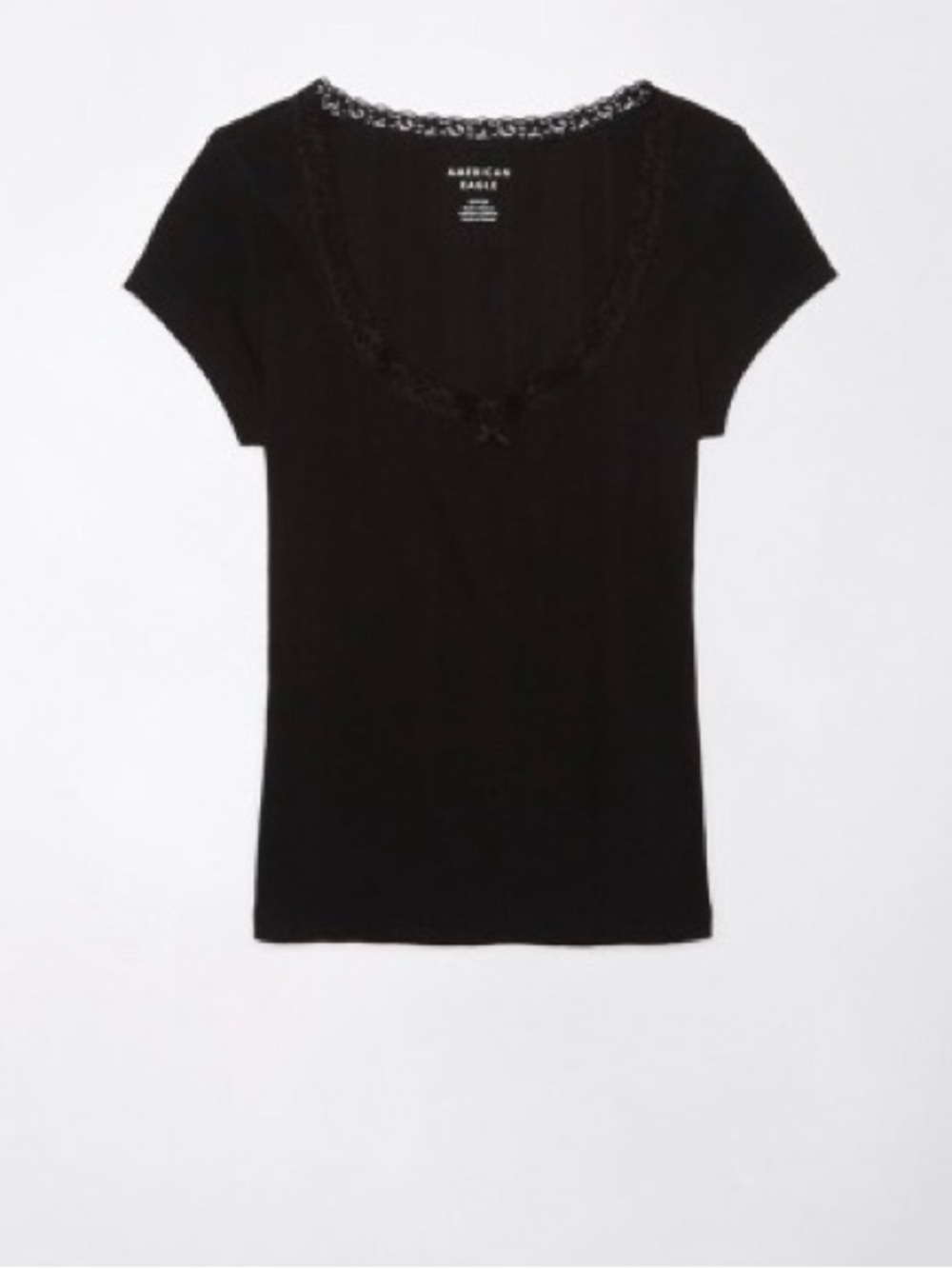 American Eagle Outfitters Black Ribbed Lace-Trim Short Sleeve Tee